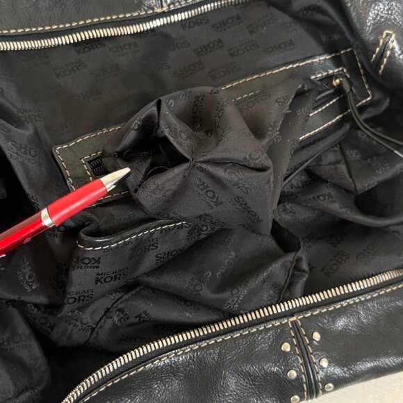 Michael Kors Astor Black Leather Tote Silver Studded Zip Shoulder Bag - Picture 12 of 16